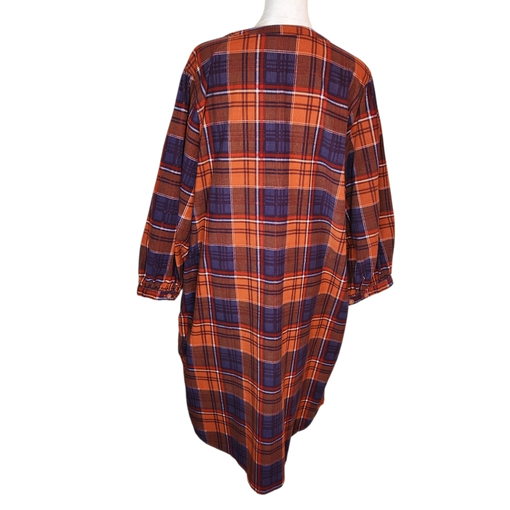 Garnet Hill Feather Wale Cord 3/4 Sleeve Dress Plaid Size XL - Picture 3 of 9